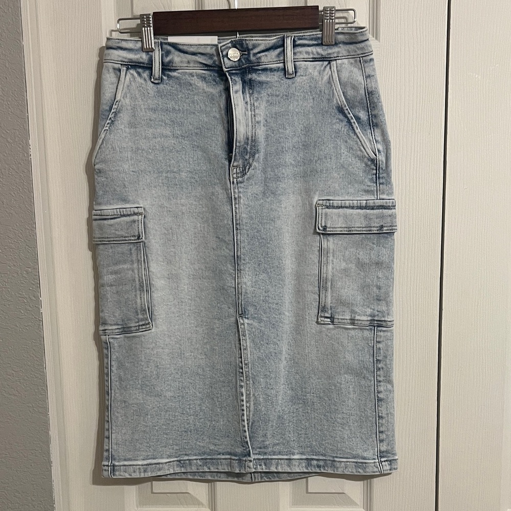 Light Wash Denim Skirt with Slit